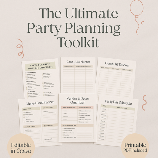 Party Planning Toolkit | Editable Canva Checklist Bundle | Budget, RSVP, Menu & Timeline Templates | Printable PDF Included